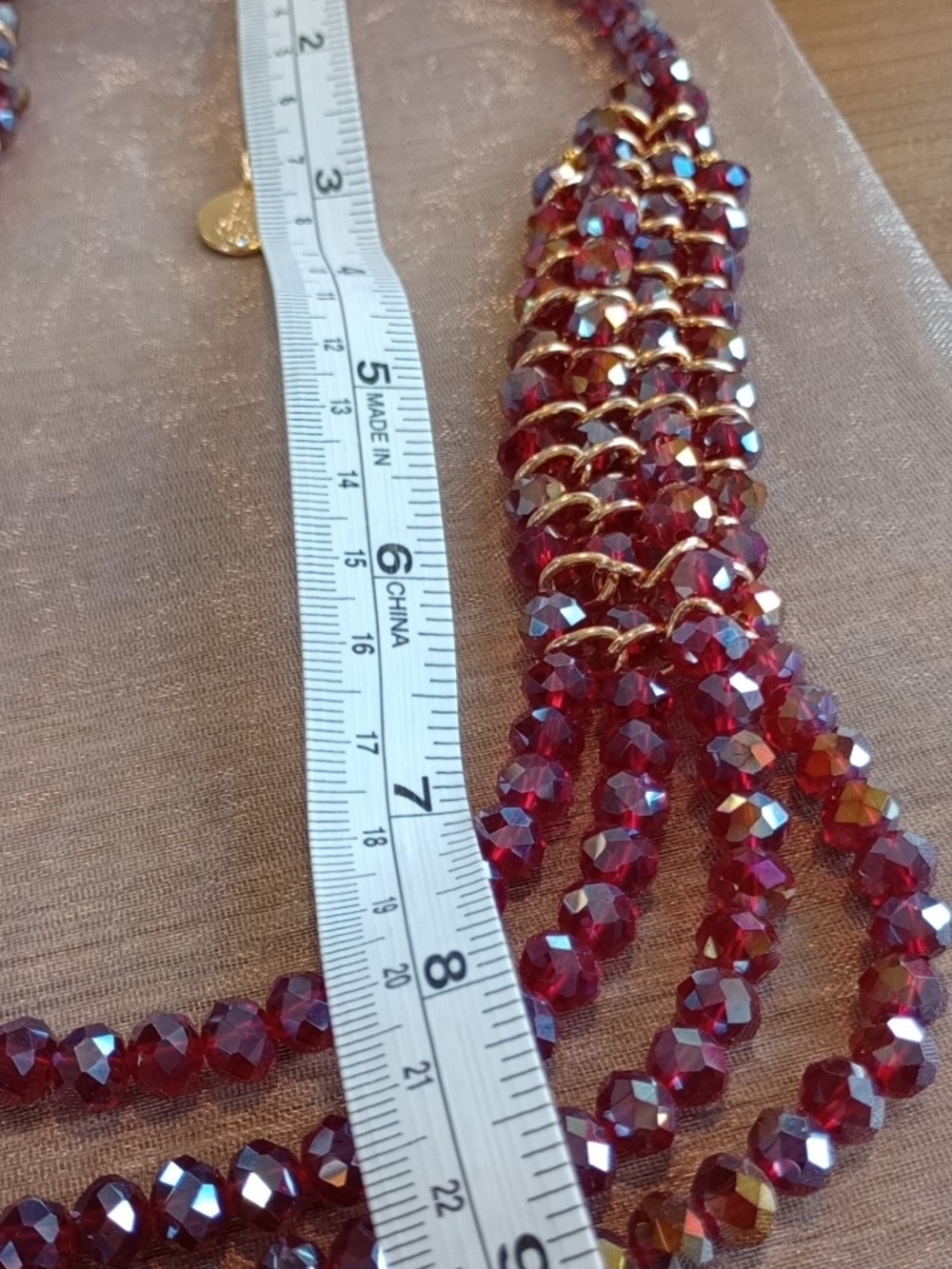 🎈🎈 Ruby Red/Gold Tone Faceted Crystal Necklace/Aurora Borealis/Necklace - Picture 5 of 12
